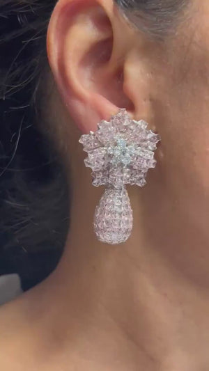 Pink Invisible Setting Diamond Earrings Statement Indian Earring  Indian Jewelry Pakistani Jewelry Unique Earrings American Diamond