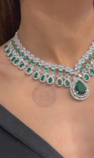Emerald Cubic Zirconium Necklace Indian Necklace Indian Jewelry American Diamond Necklace Wedding Necklace Diamond Necklace Prom Necklace