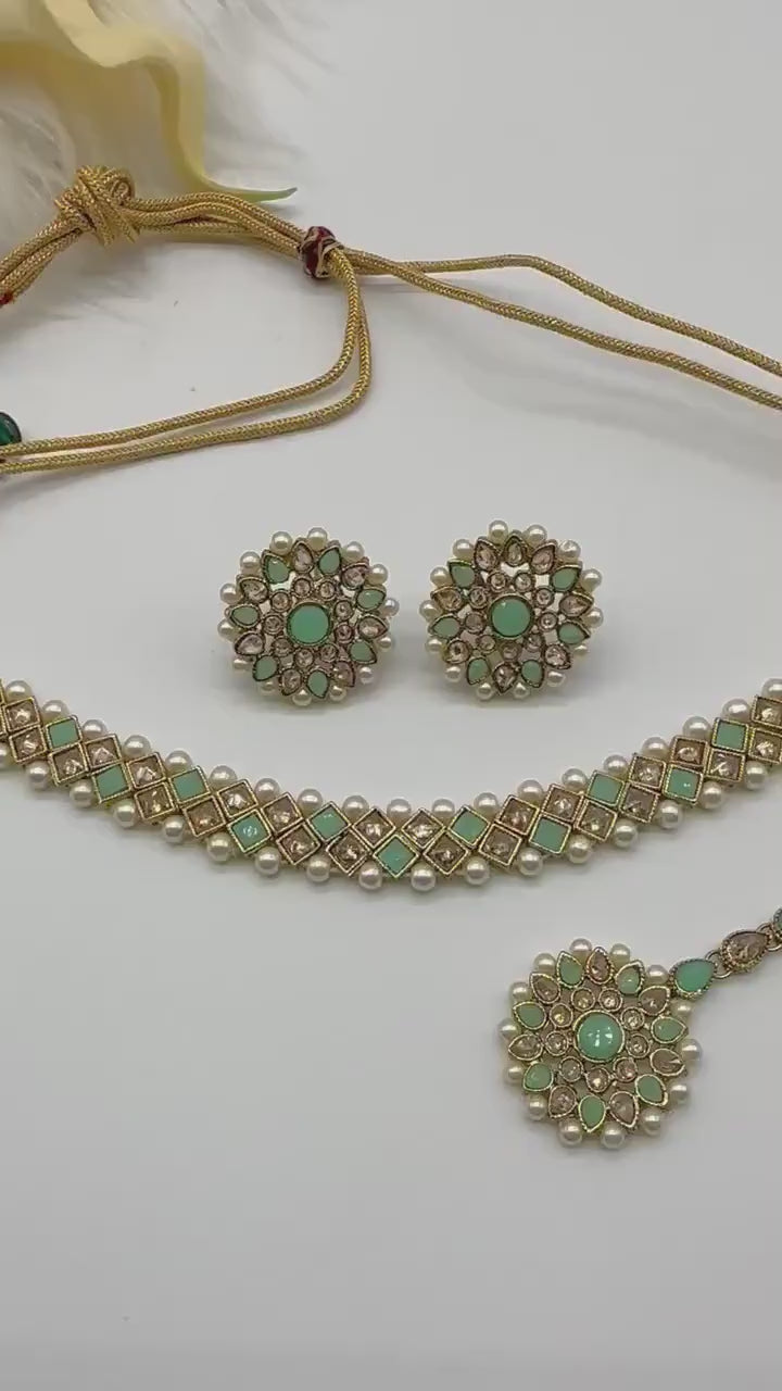 Sia Mint Polki Choker/ Antique Gold Choker/ Indian Choker Necklace/ Pakistani jewelry/ Indian jewelry/ Indian necklace/ Kundan Choker
