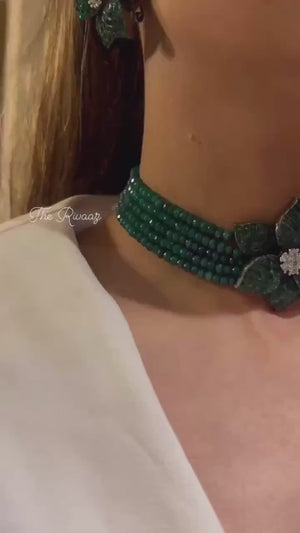 Sold Out Invisible Setting Emerald CZ Diamond Choker Statement Jewelry Indian Necklace Statement American Diamond Set Necklace