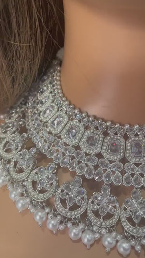Silver Polki Necklace / Silver Choker/ Indian Choker Necklace/ Pakistani jewelry/ Indian jewelry/ Indian necklace/ Pakistani Choker