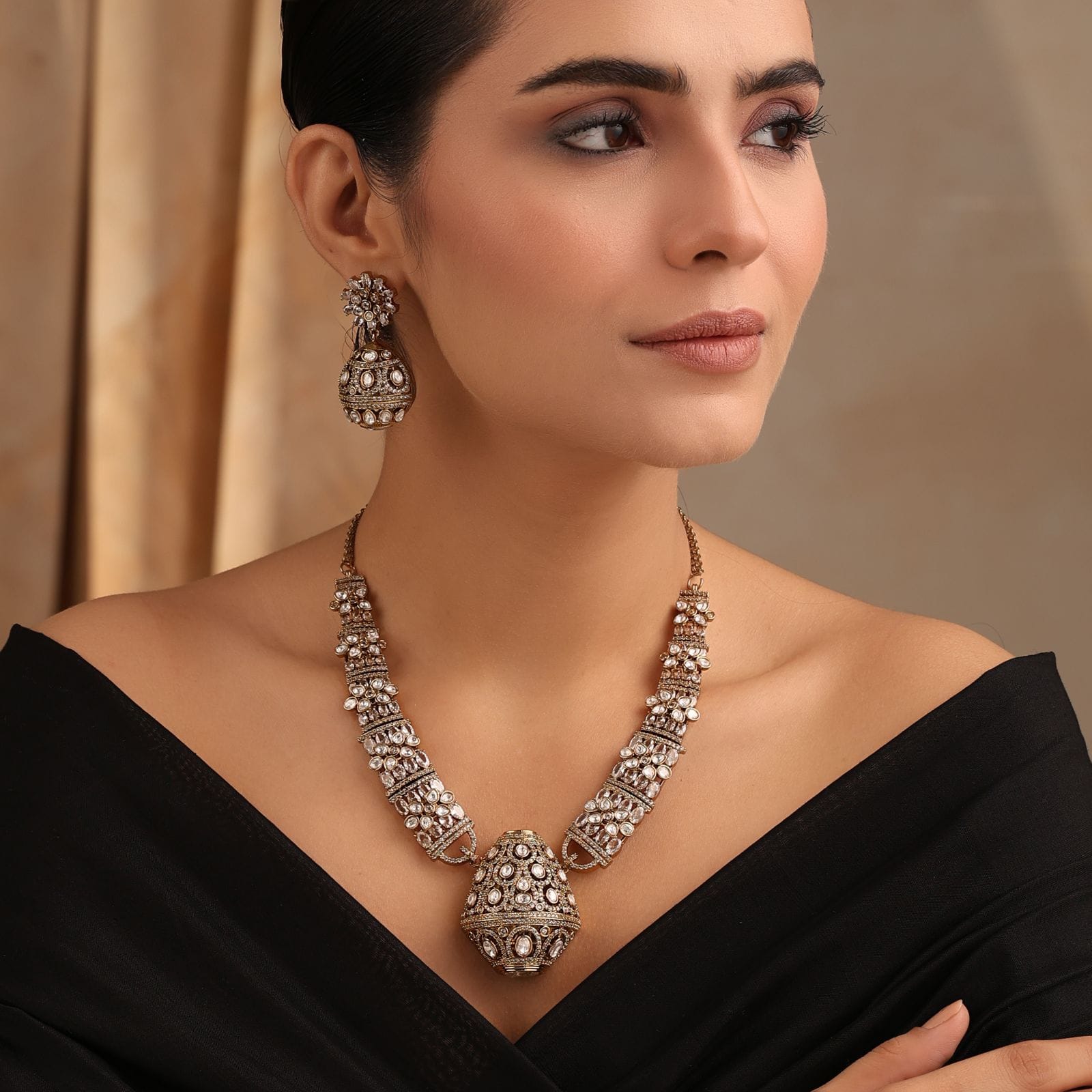 Rajvansh Antique Polki Necklace Set with Earrings