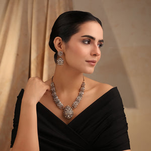 Rajvansh Antique Polki Necklace Set with Earrings