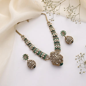 Rajvansh Emerald Polki Necklace with Jhumka Earrings