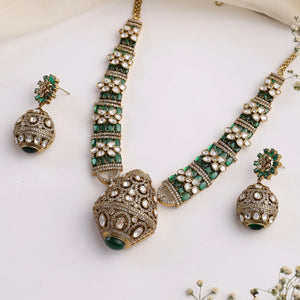 Rajvansh Emerald Polki Necklace with Jhumka Earrings