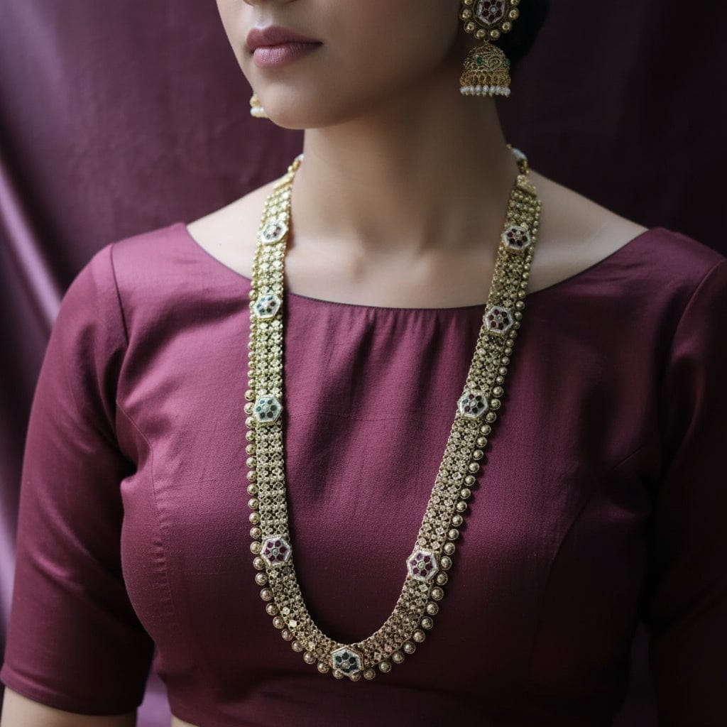 Rajwada Long Meenakari Kundan Necklace Set with Jhumkas – Gold & Multicolor