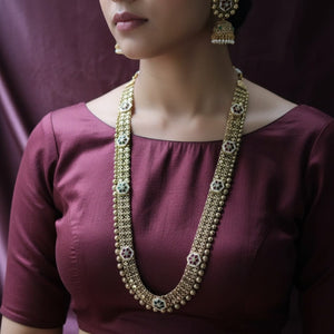 Rajwada Long Meenakari Kundan Necklace Set with Jhumkas – Gold & Multicolor