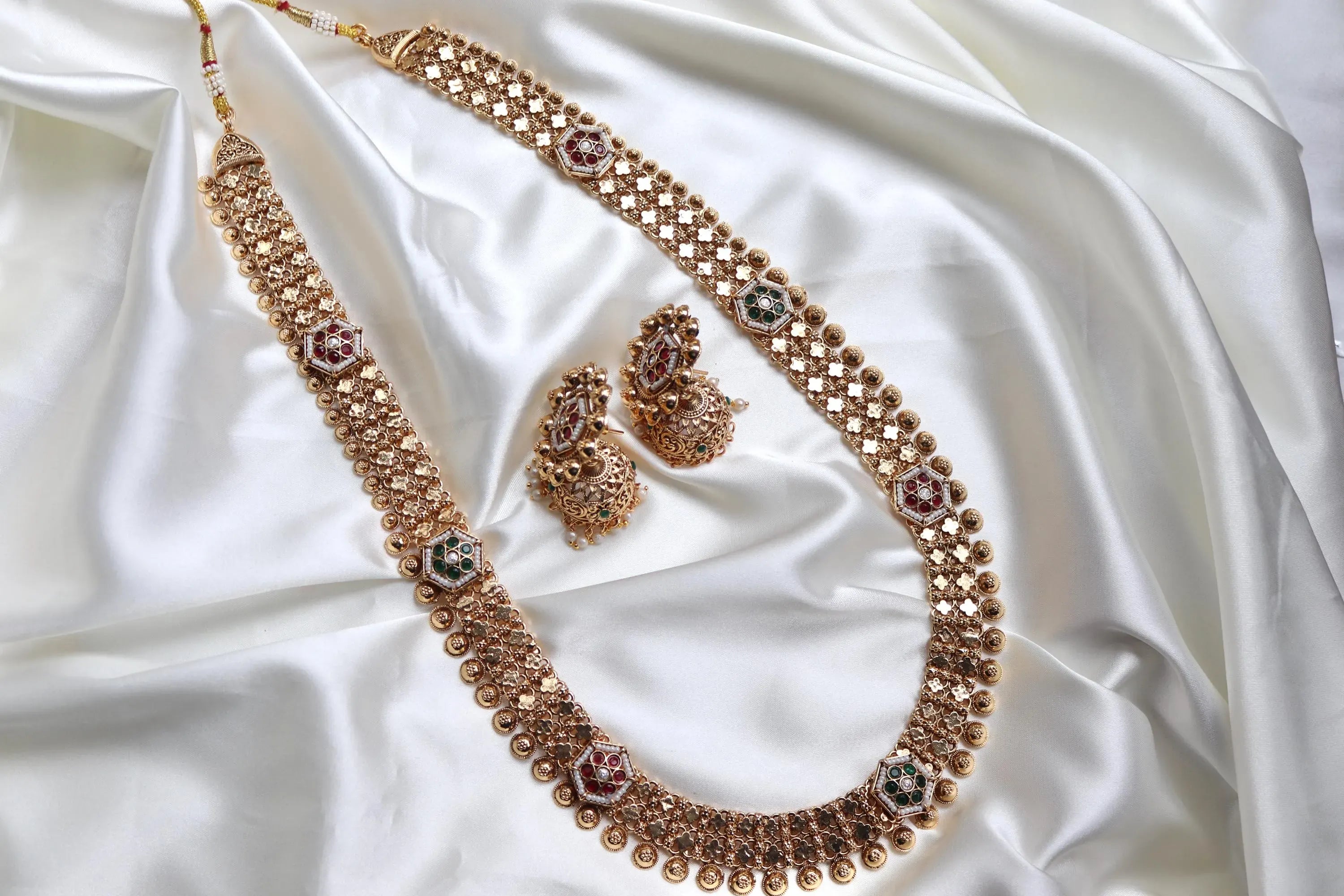 Rajwada Long Meenakari Kundan Necklace Set with Jhumkas – Gold & Multicolor