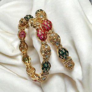 Ruby Green Fine Kundan Bangle Pair