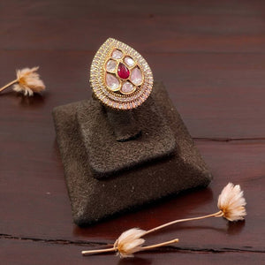 Ruby Teardrop Kundan Cocktail Ring- Adjustable