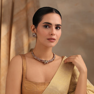 Rudra Maroon Kundan Hasli Set in Antique Finish with Earrings