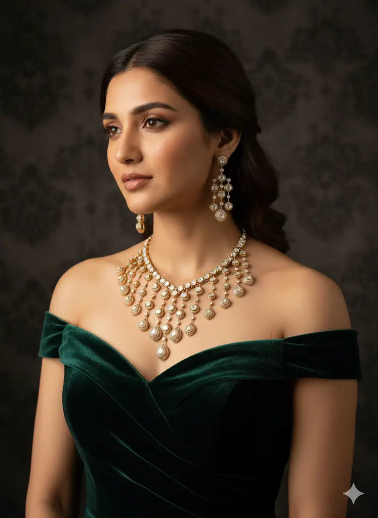 Serayah Uncut Mosonite Cascade Necklace Set