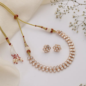Tara Uncut Polki Choker Set with Floral Stud Earrings