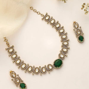 Uncut Polki Emerald Necklace Set with Antique Finish & Matching Earrings