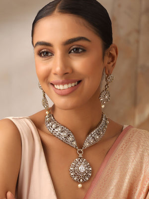 Vamika Clear Mossonite Kundan Choker Necklace Set