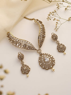 Vamika Clear Mossonite Kundan Choker Necklace Set