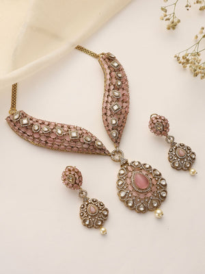 Vamika Pink Mossonite Kundan Choker Necklace Set