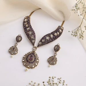 Vamika Purple Necklace Set with Earrings