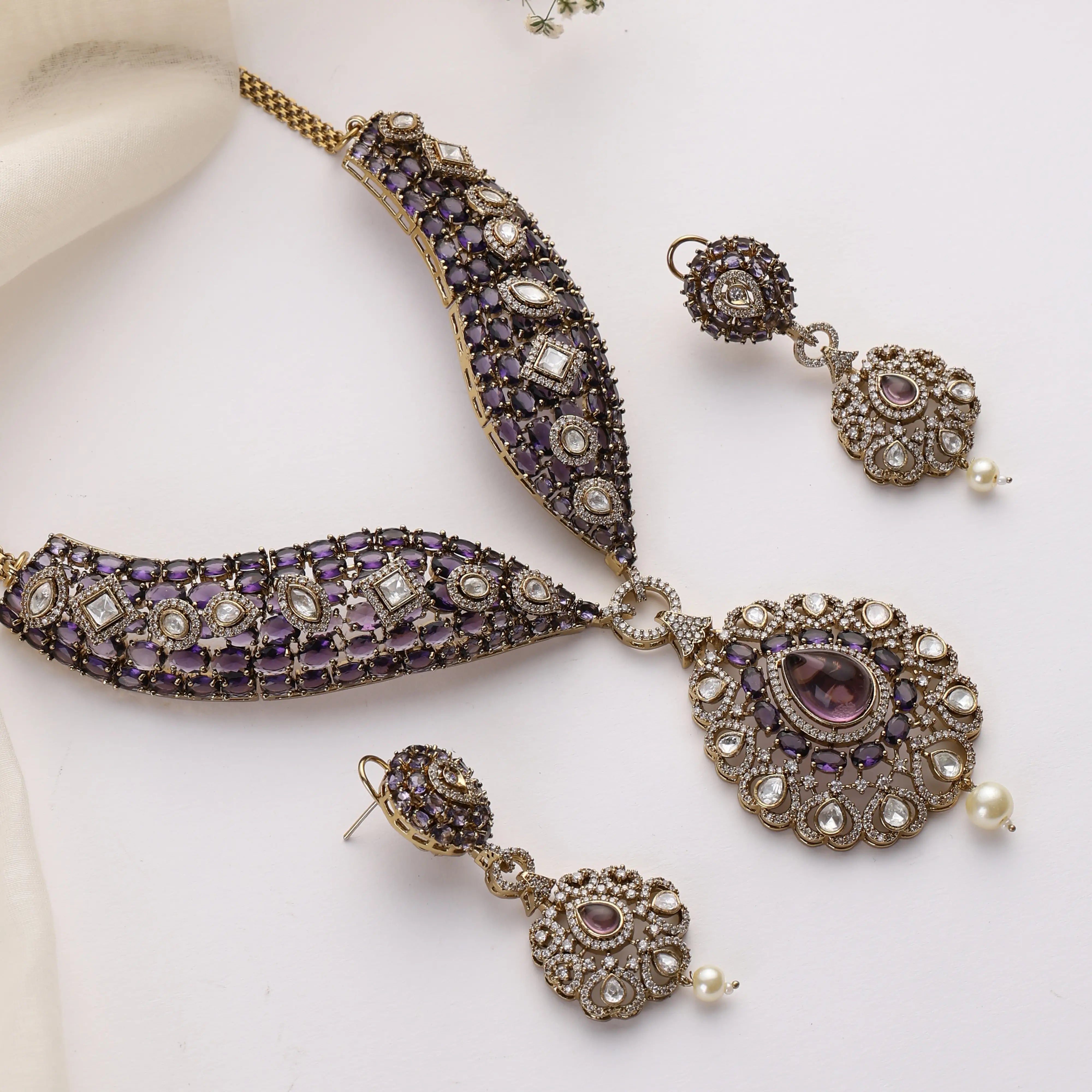 Vamika Purple Necklace Set with Earrings