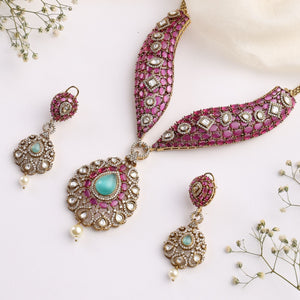 Vamika Ruby & Mint Green Necklace Set with Earrings