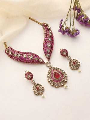 Vamika Ruby Mossonite Choker Necklace Set with Earrings