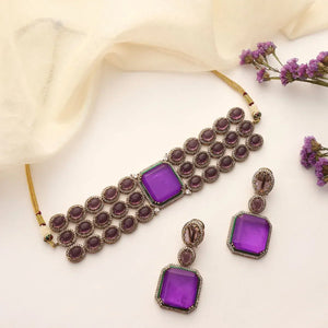 Viola Luxe Purple Choker Set with Statement Earrings – Amethyst Inspired Bridal Jewelry