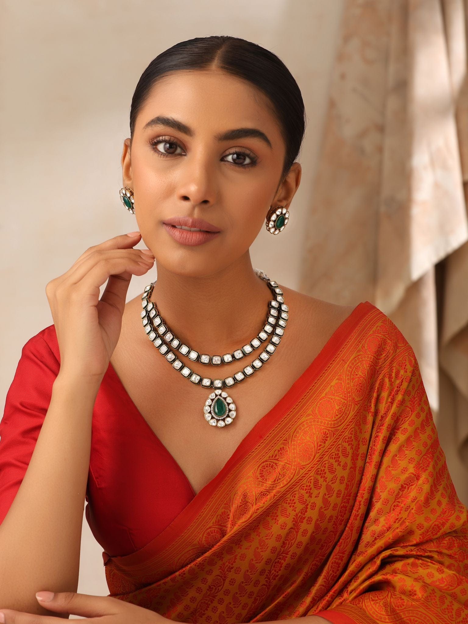 Zehra – Emerald Drop Kundan Necklace Set