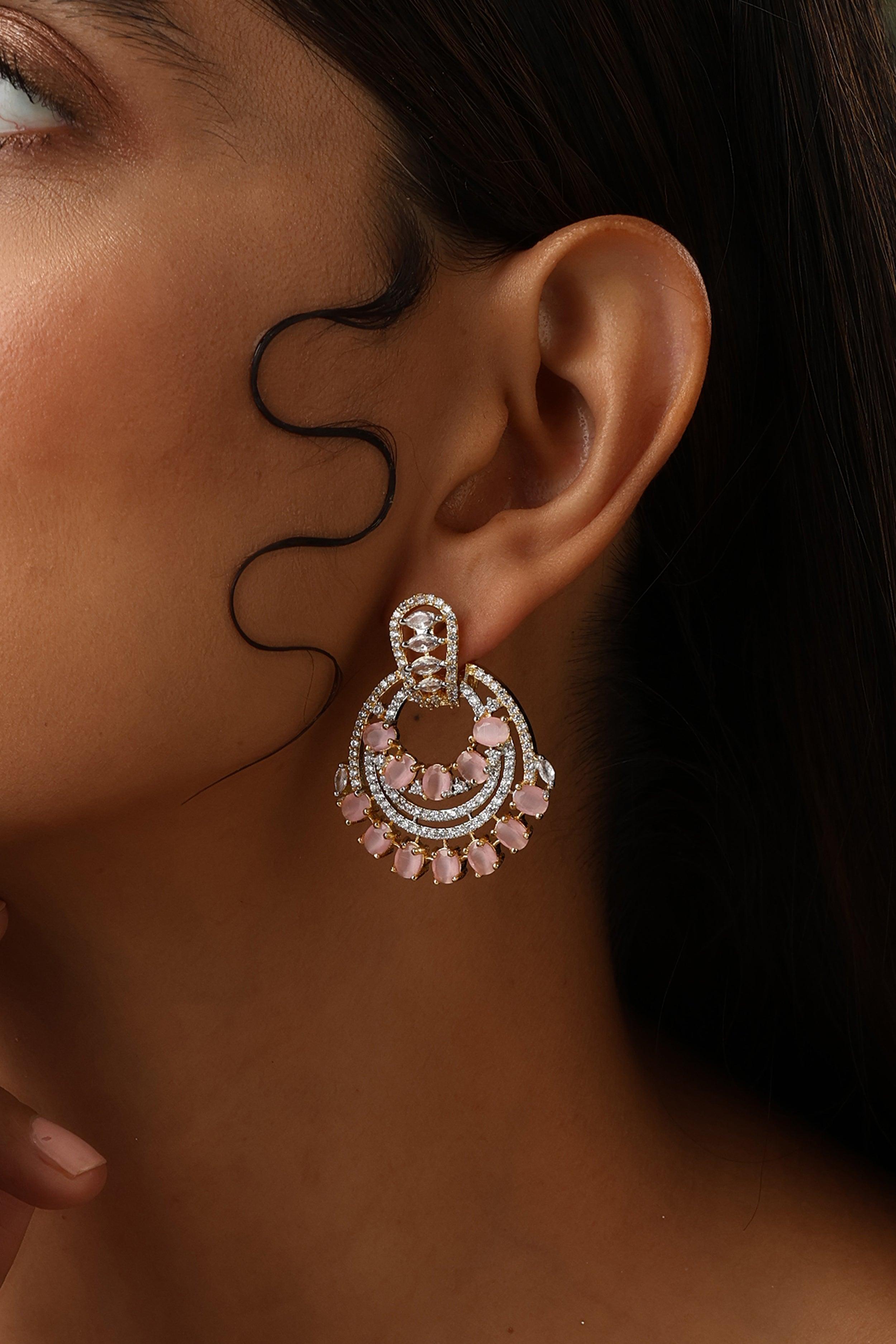 Pink CZ Gold Chandbali