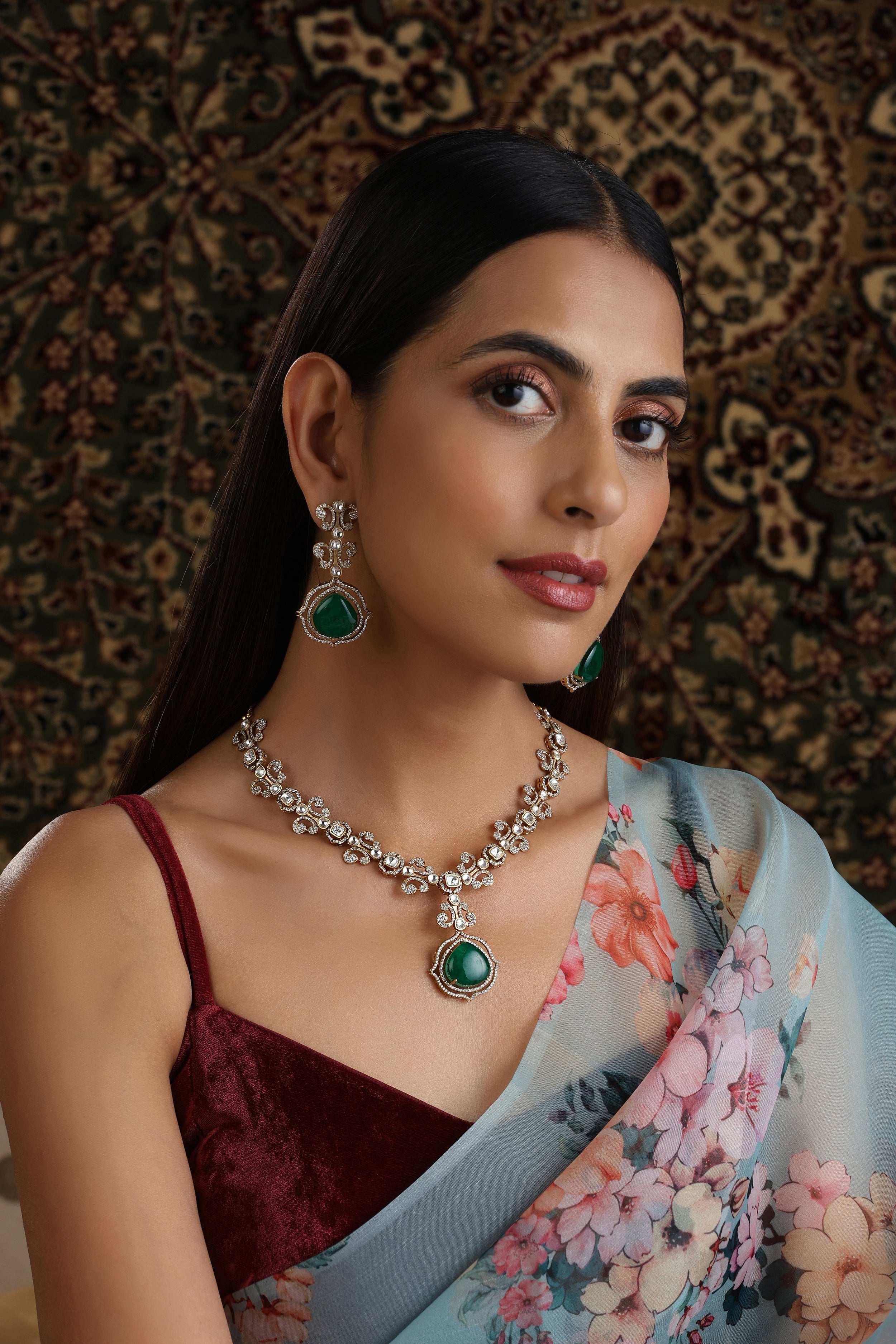 Emerald Uncut Polki Delicate Set