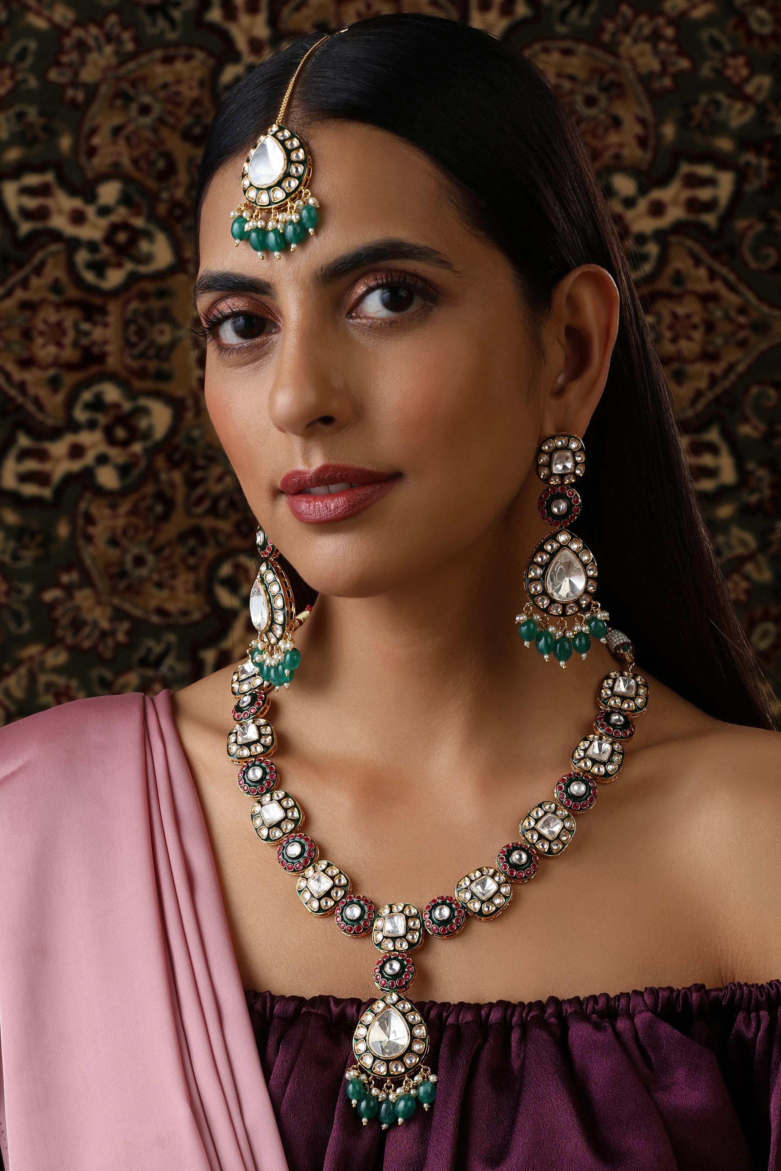Ruby Green Fine Kundan Long Set