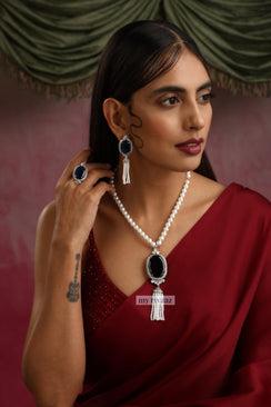 Sapphire Pearl Pendant long Necklace