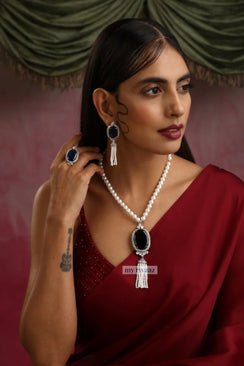 Sapphire Pearl Pendant long Necklace