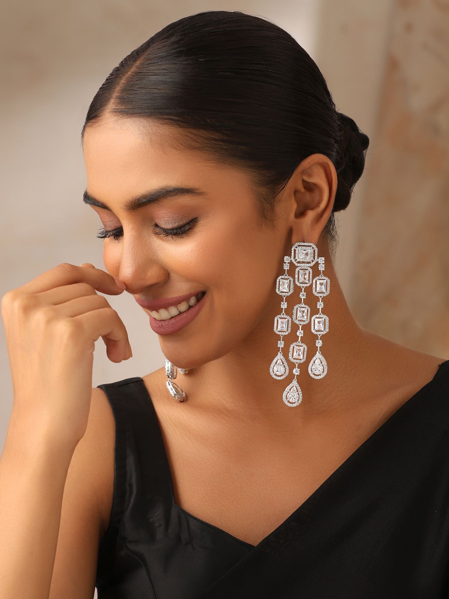 Long CZ Diamond Dangle Earrings