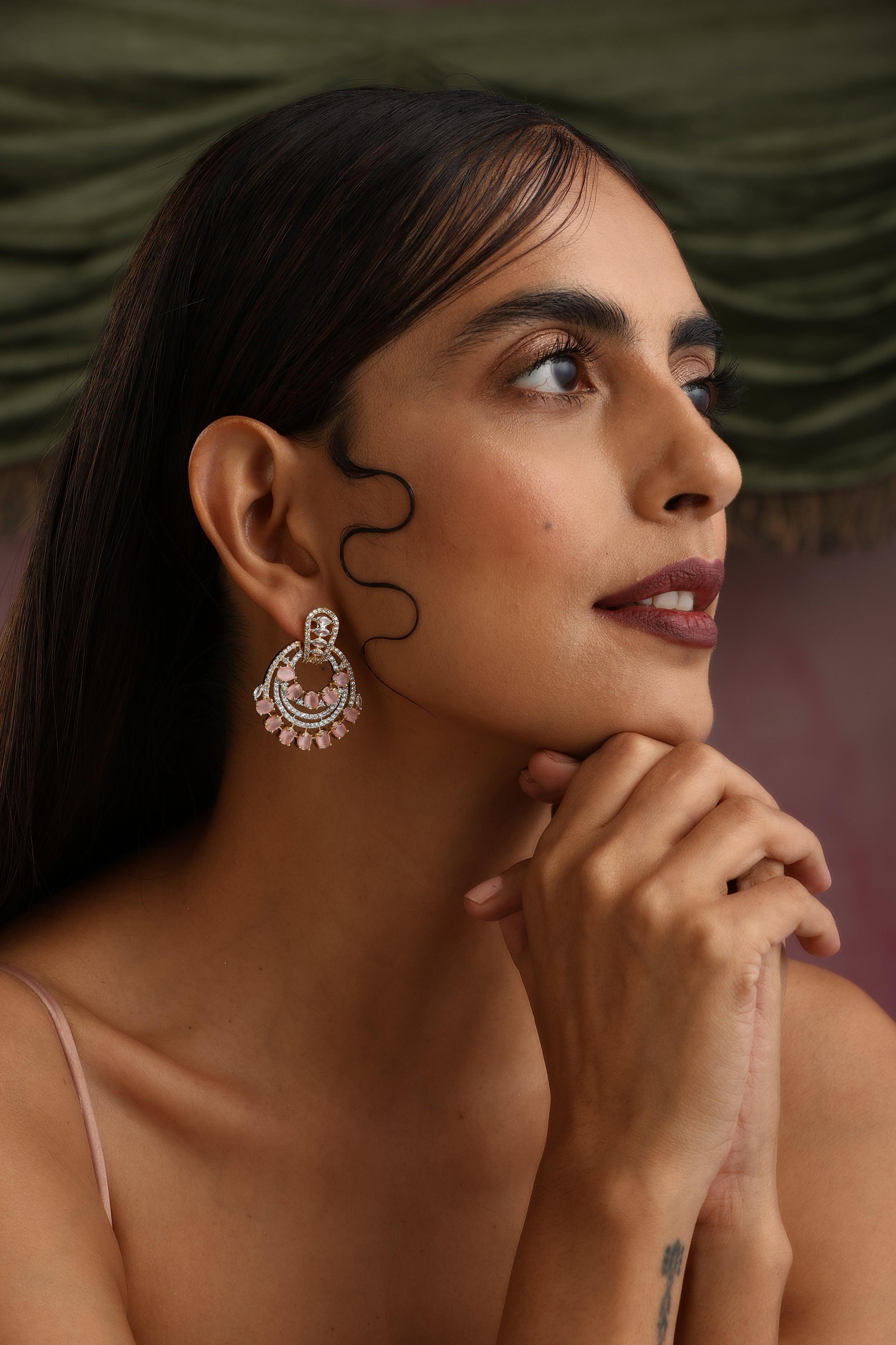 Pink CZ Gold Chandbali