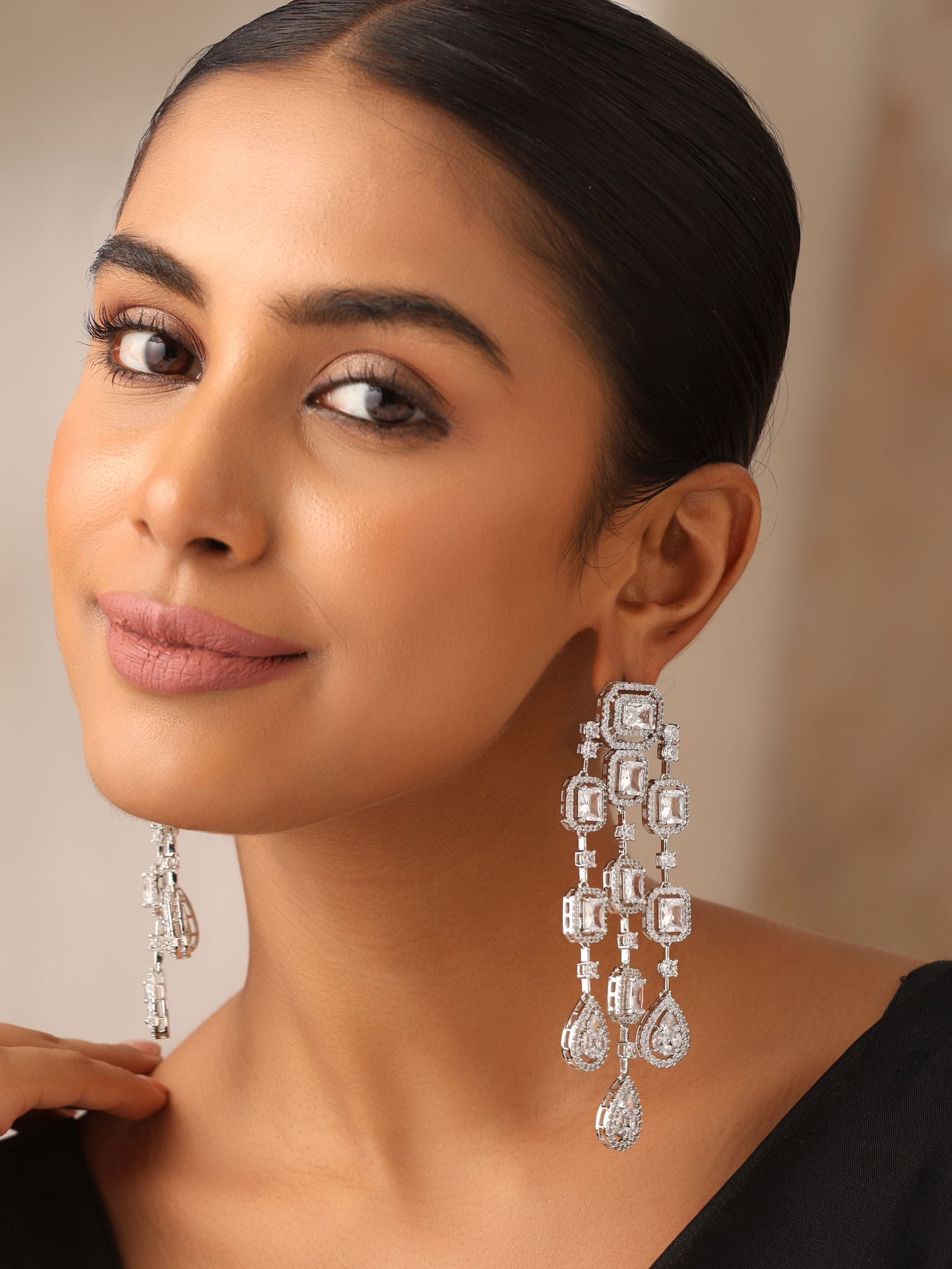 Long CZ Diamond Dangle Earrings