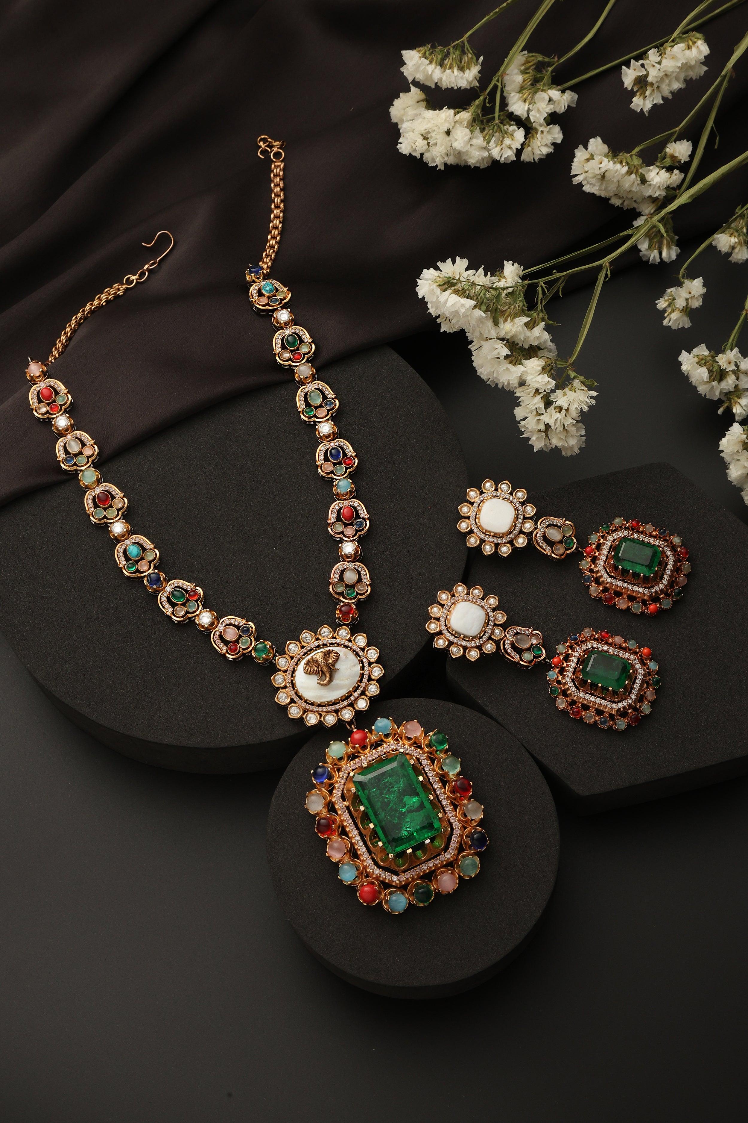 Semiprecious Doublet Mother of Pearl Long Necklace