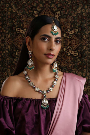 Ruby Green Fine Kundan Long Set