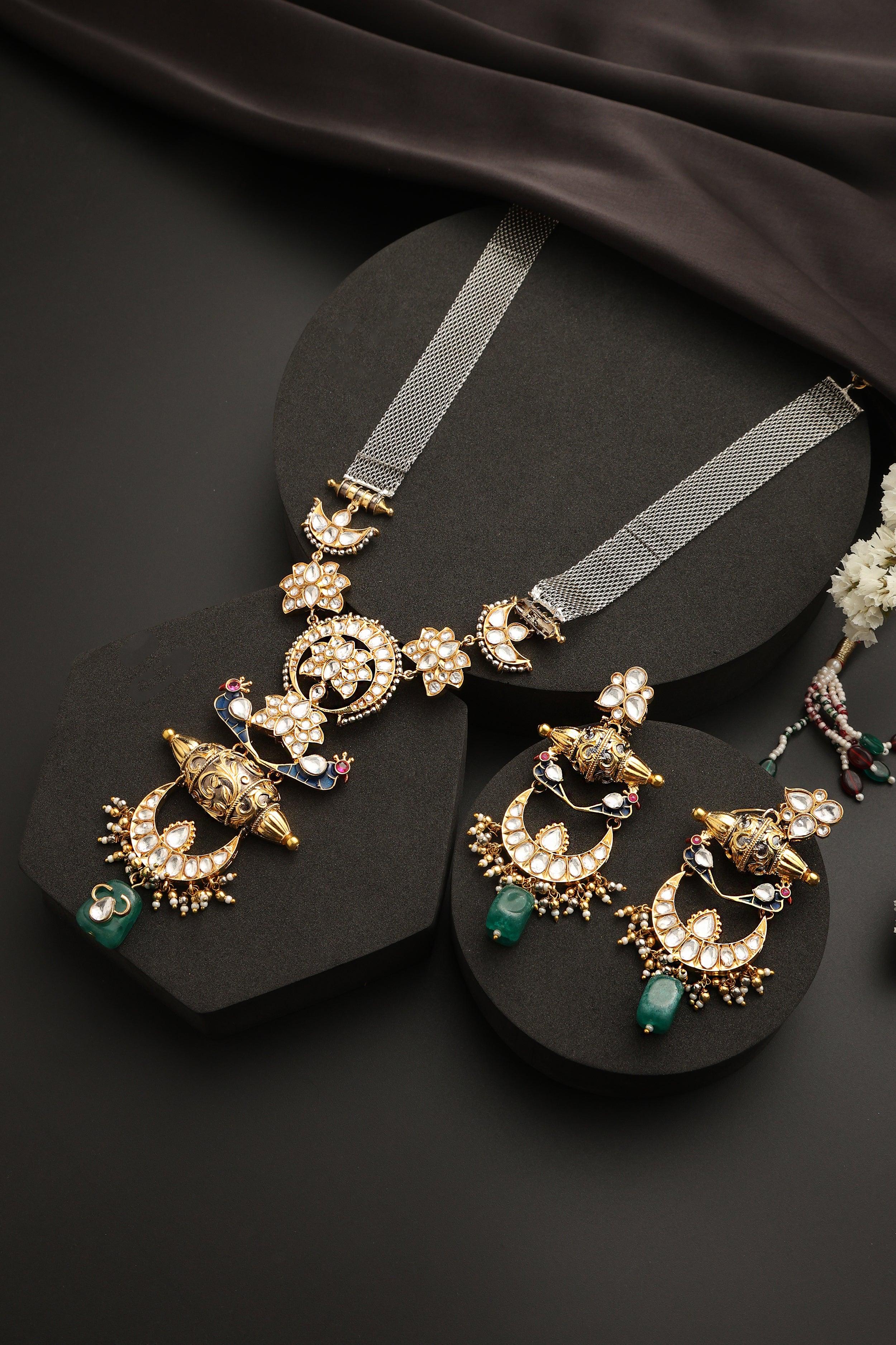 Tia Green Kundan Long Fusion Necklace