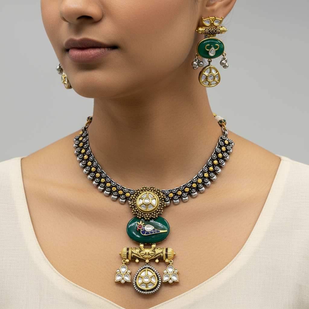 Amaya Emerald Kundan Fusion Set