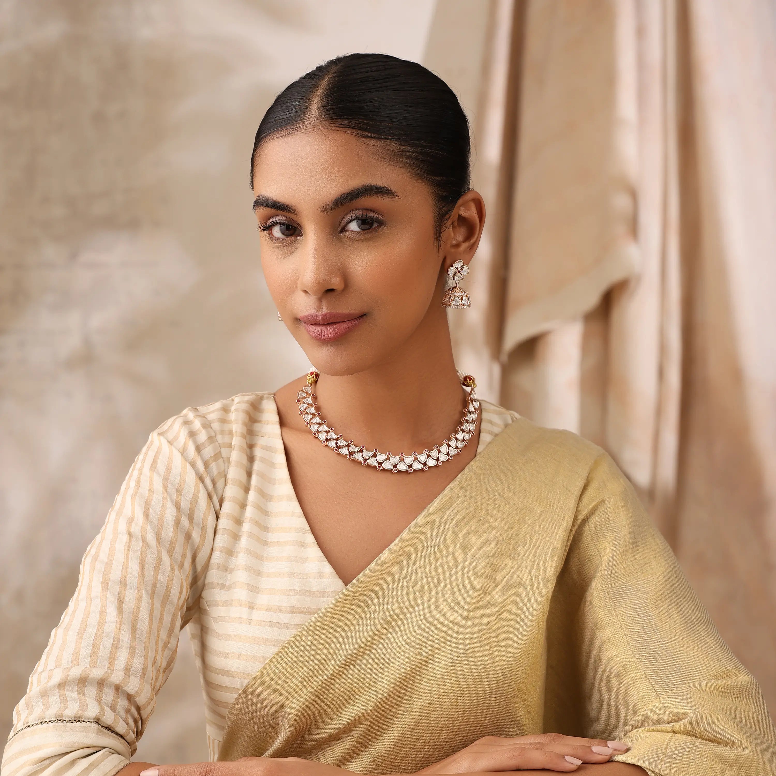 Lunara Heartline Mozonite Necklace Set with Floral Jhumka Earrings