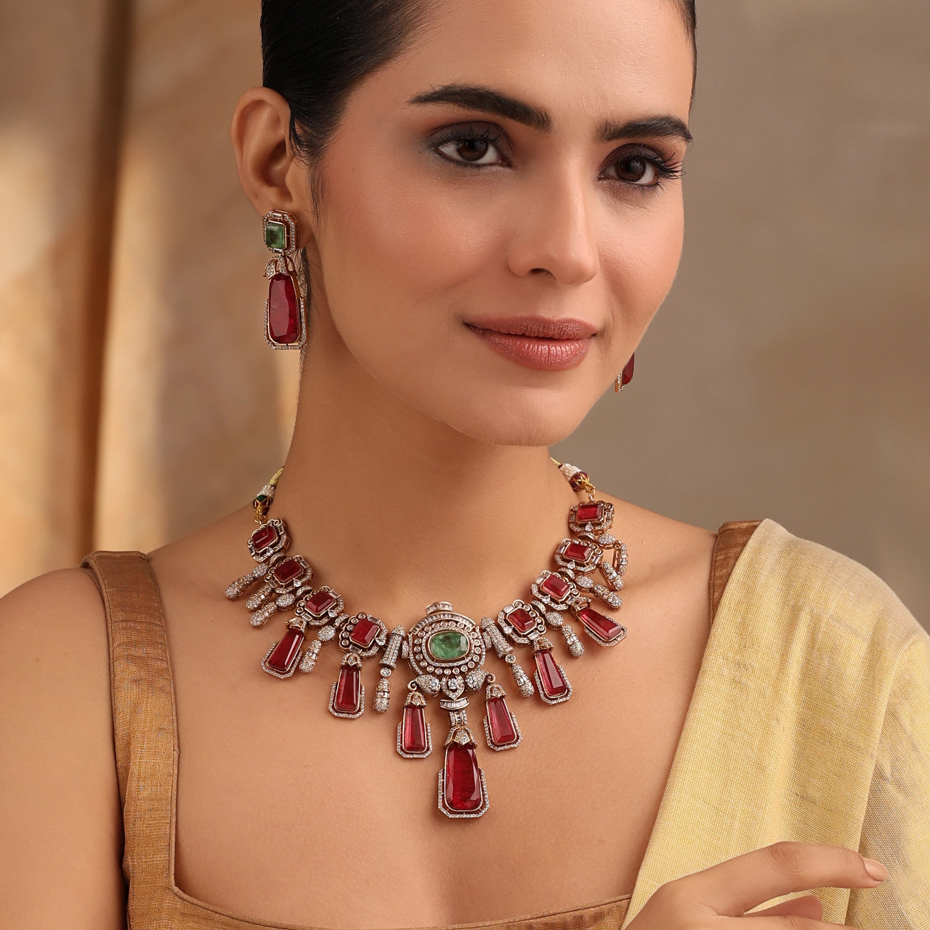 Mint Kundan Doublet Stone Indian Necklace