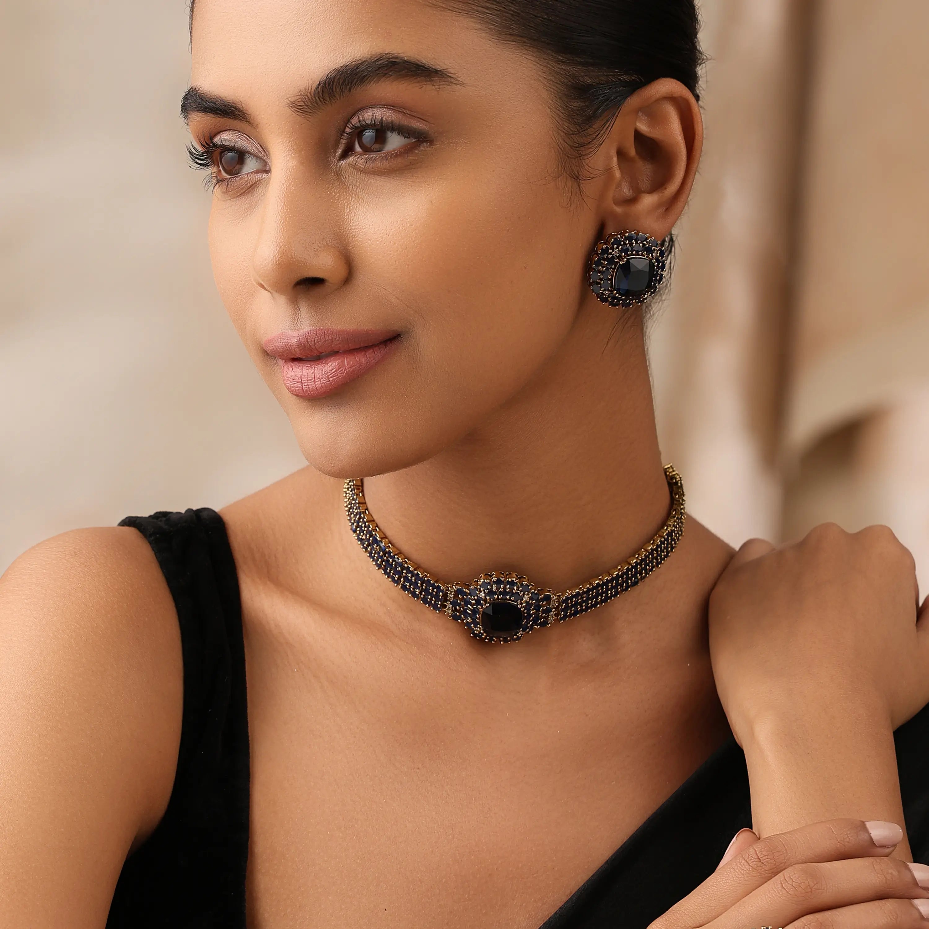 Aveline Blue Crystal Choker Set