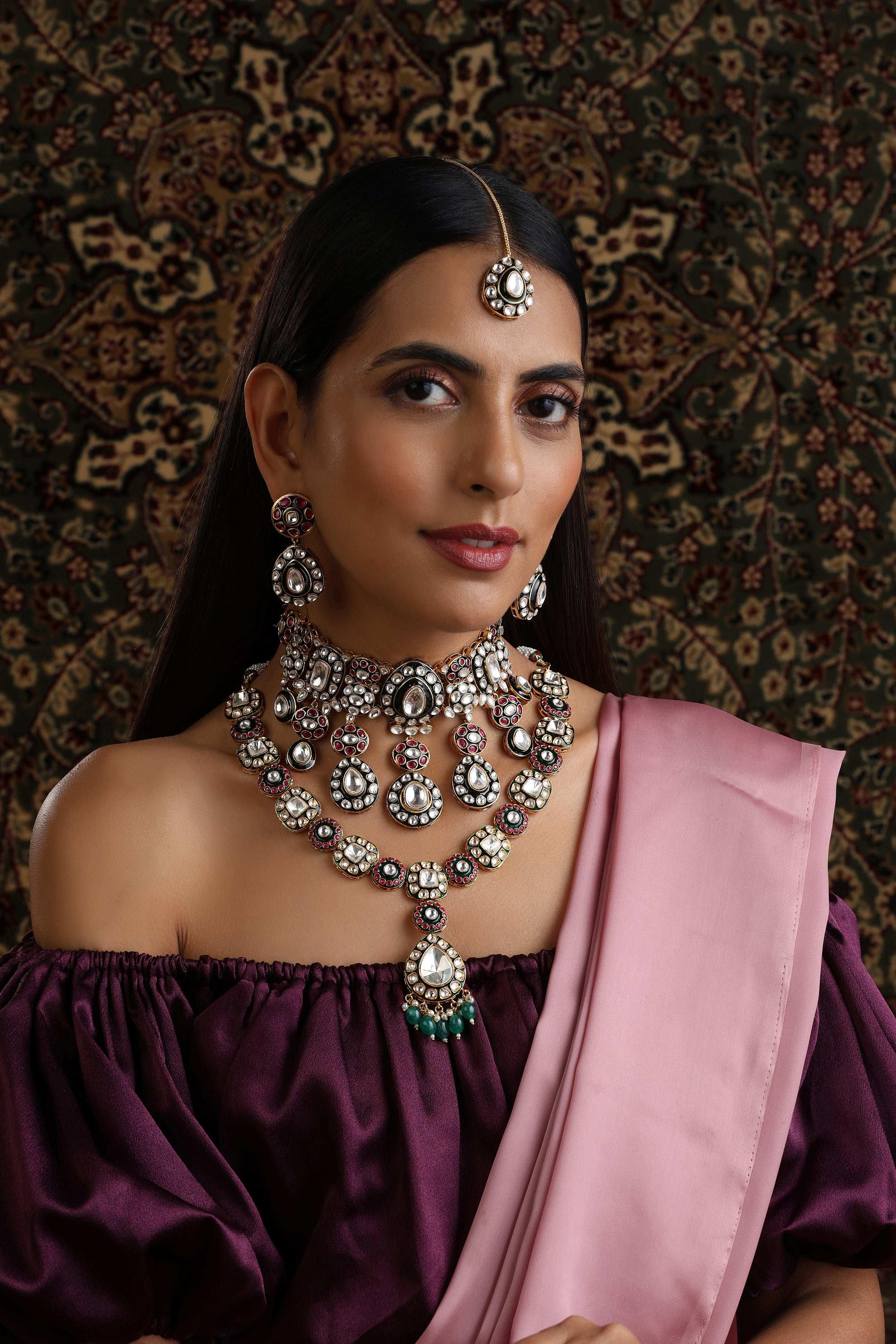 Ruby Green Fine Kundan Long Set