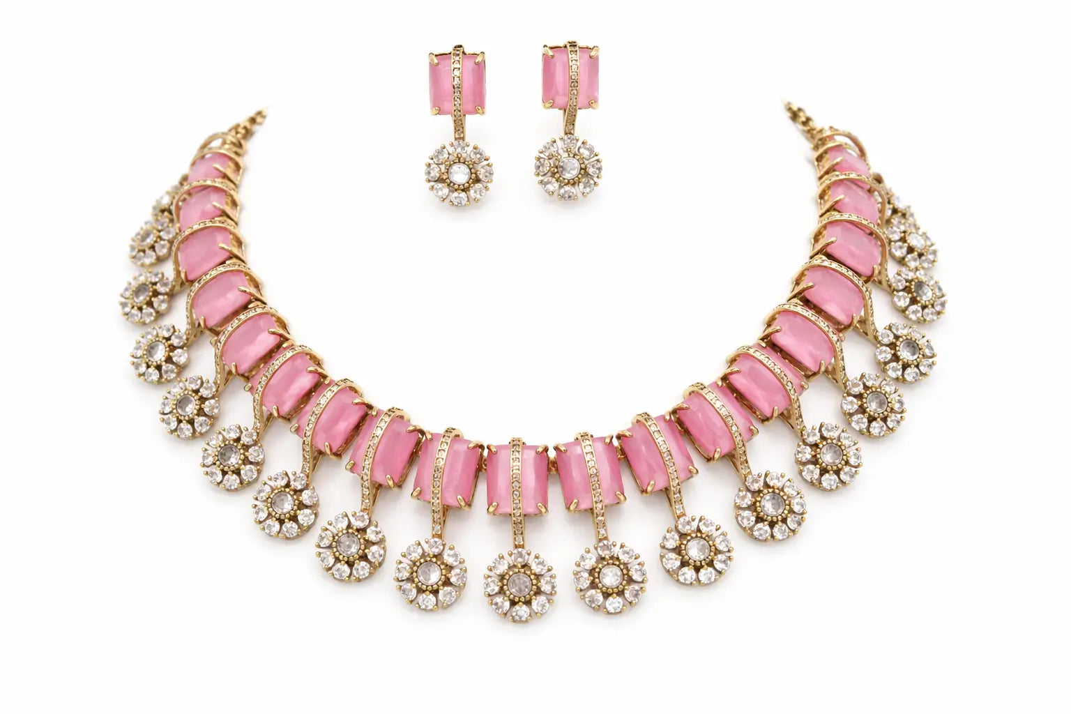 Kriti Pink Kundan Choker Set | Victorian Finish Necklace – MyRivaaz