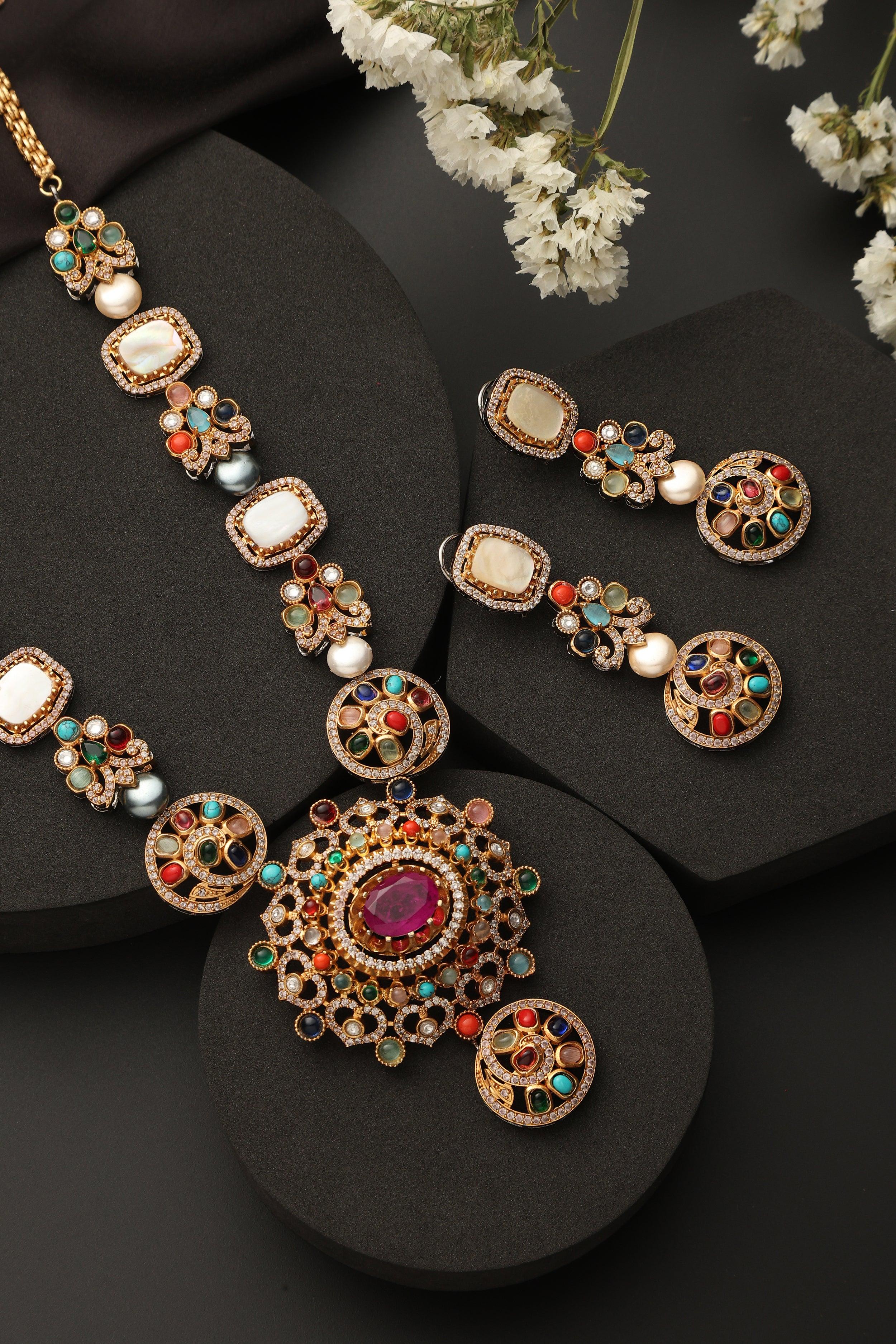 Semiprecious Doublet Mother of Pearl Long Necklace