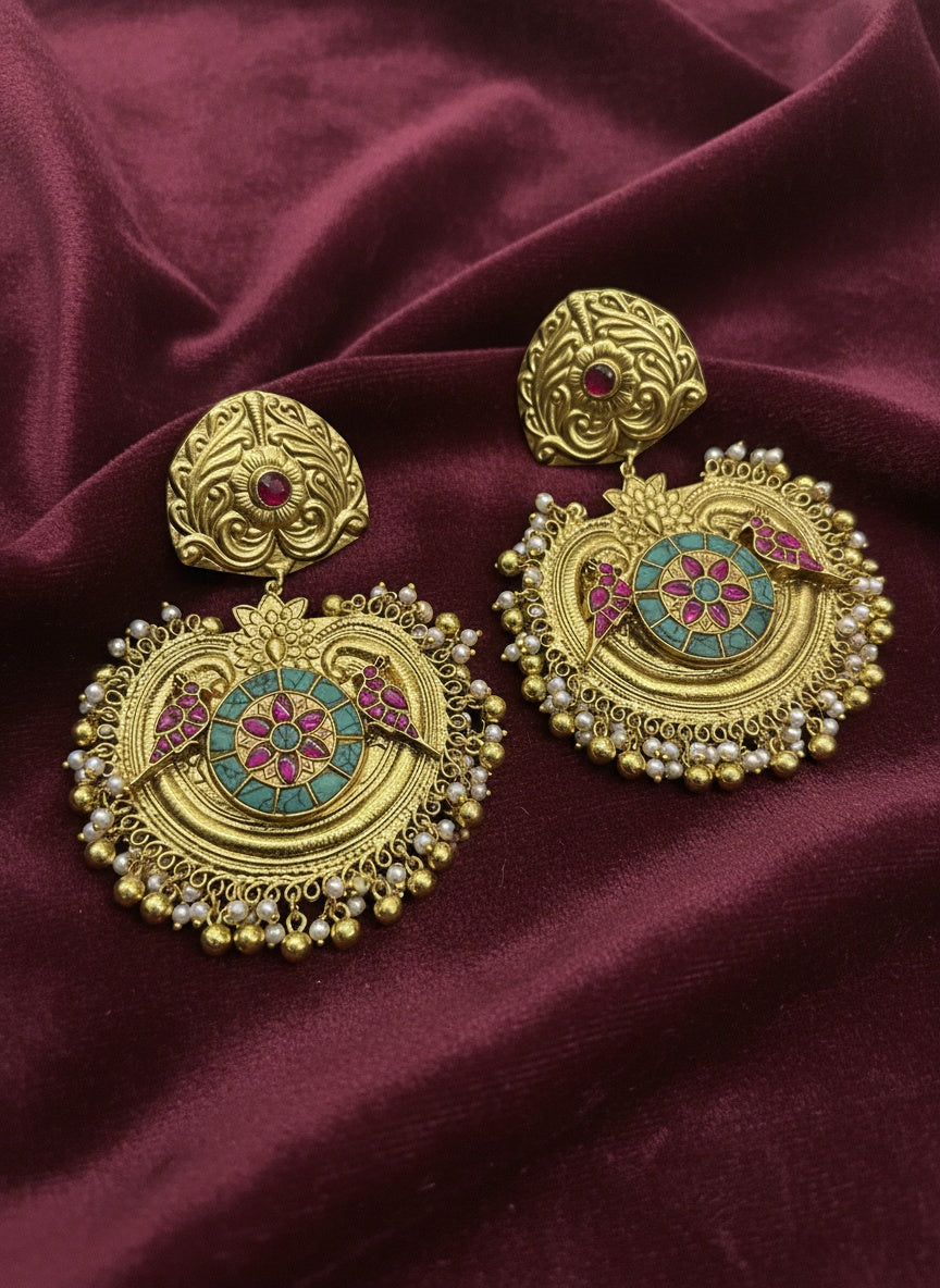 Turquoise Ruby Gold Chandbali