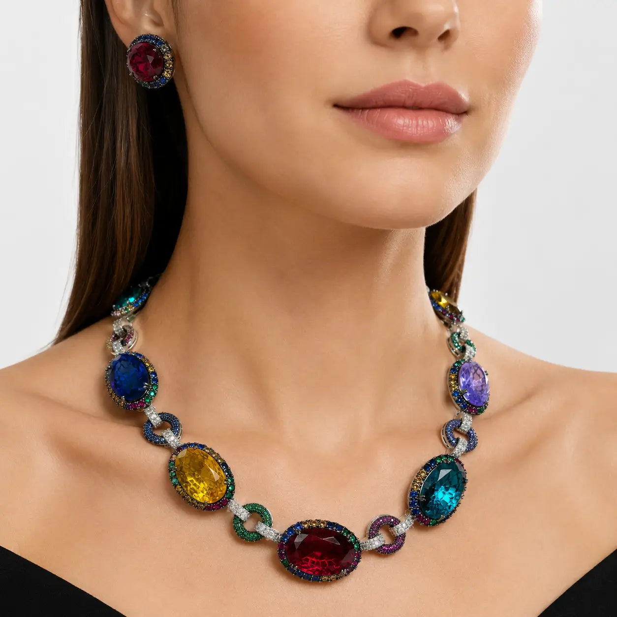 Amara Multicolor Statement Necklace & Earrings Set