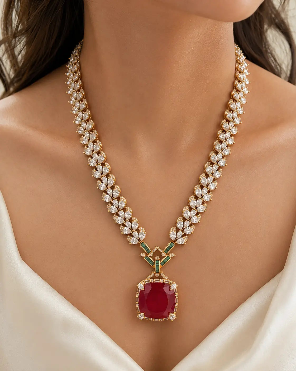 Ruby Zoya Long  Necklace Set (Necklace + Earrings)