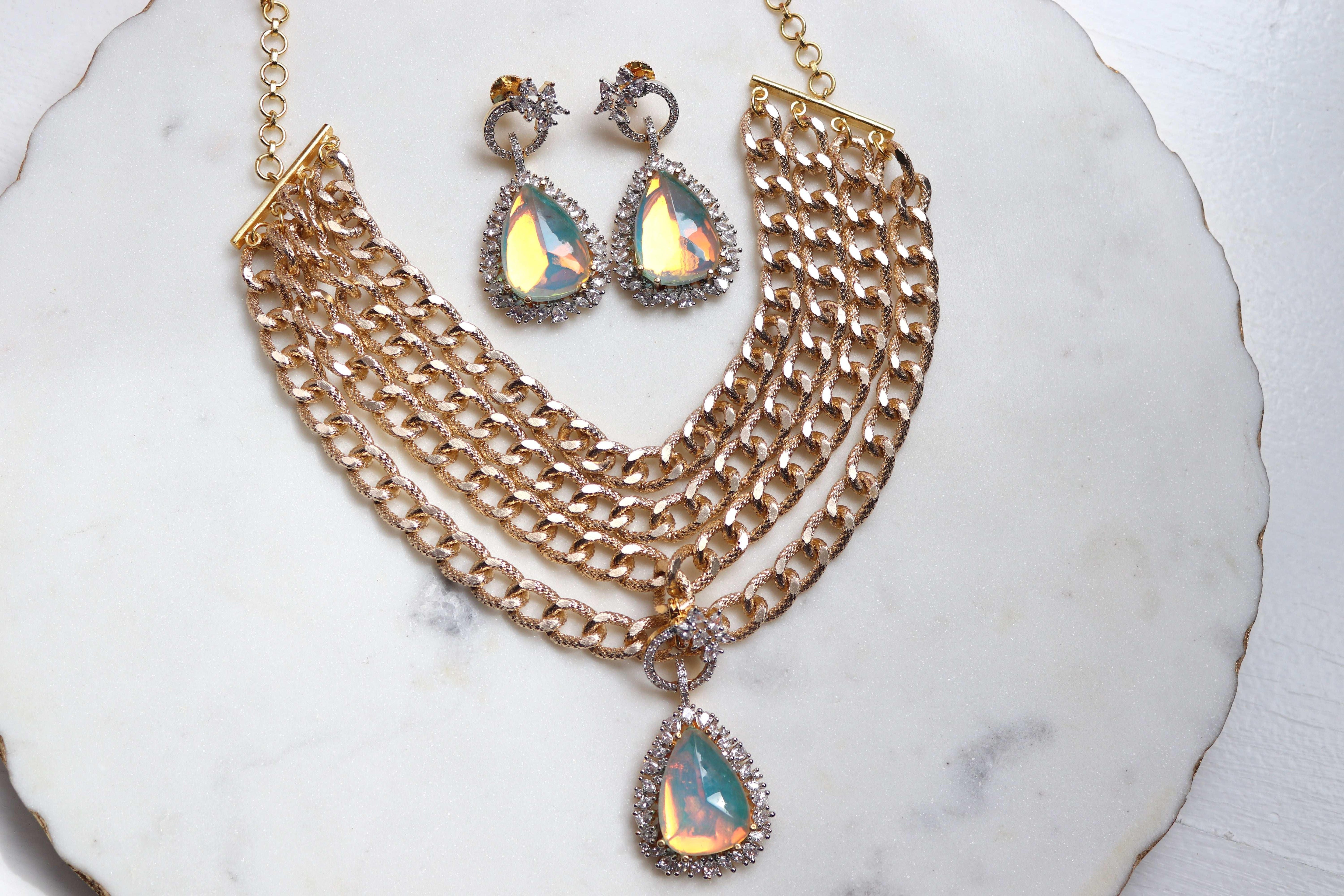 Trisha Fire Stone Gold Chain Set