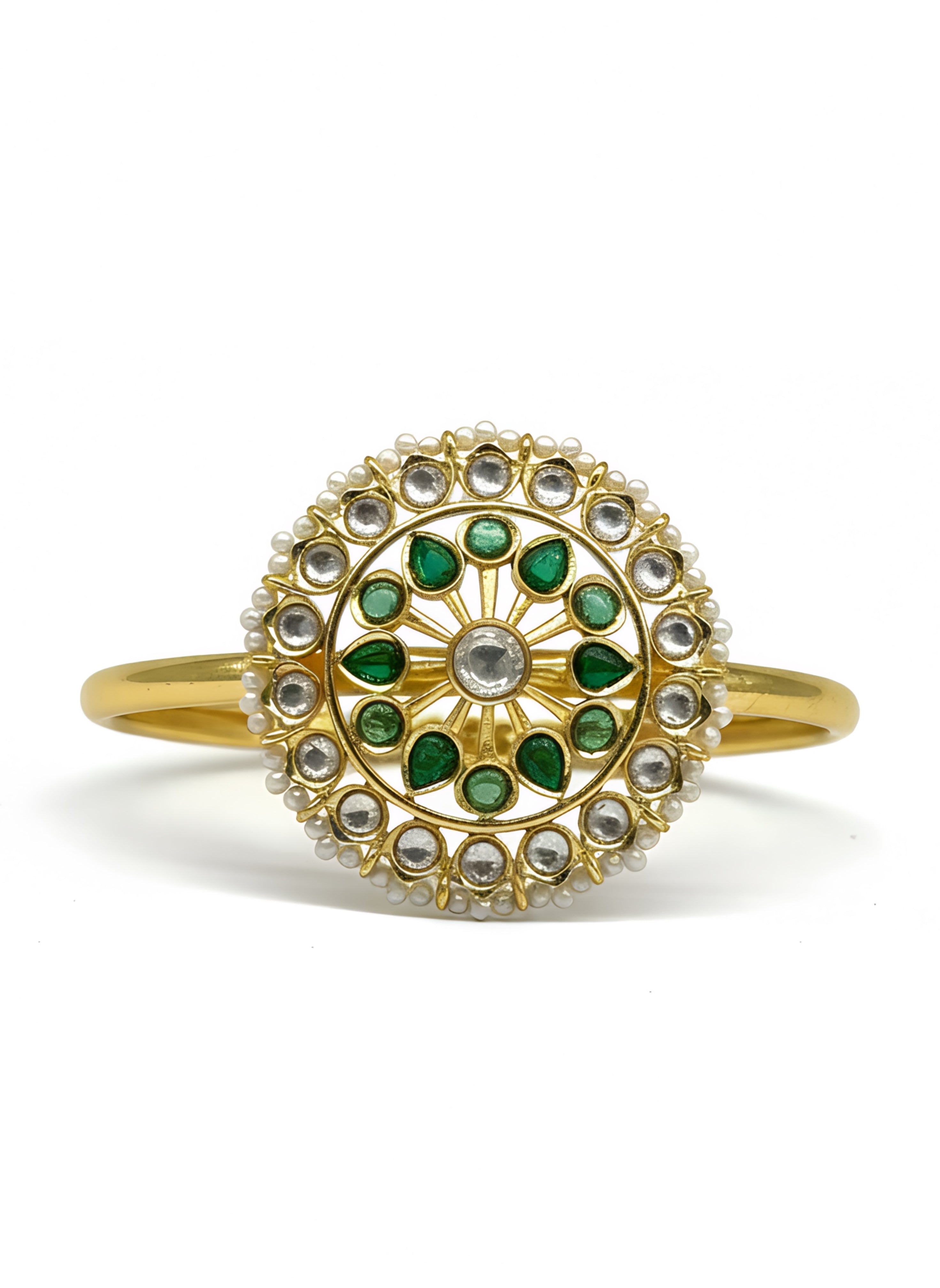 Devika Emerald Kundan Openable Bangle – Gold Plated